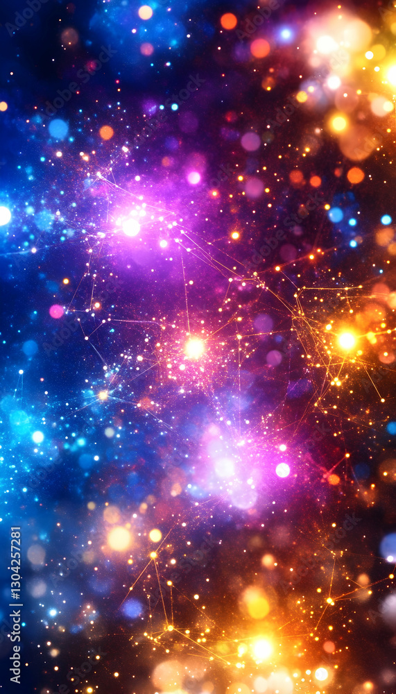 Aufkleber glowing bokeh spheres connecting in cosmic galaxy with sparkling backdrop