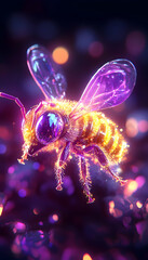 Glowing Honeybee in Night Sky