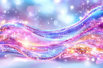 Obraz premium Glowing Waves Light reflects on shining, dreamy ribbons with bokeh background