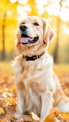Golden Retriever in Autumn Leaves (2)