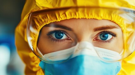 Closeup of a womans eyes behind protective gear