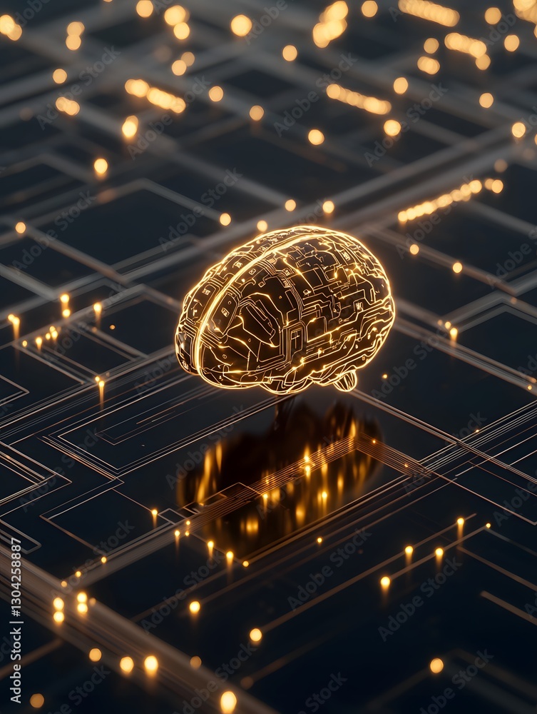 Poster futuristic mechanical brain concept digital space 3d render technology environment close-up view inn