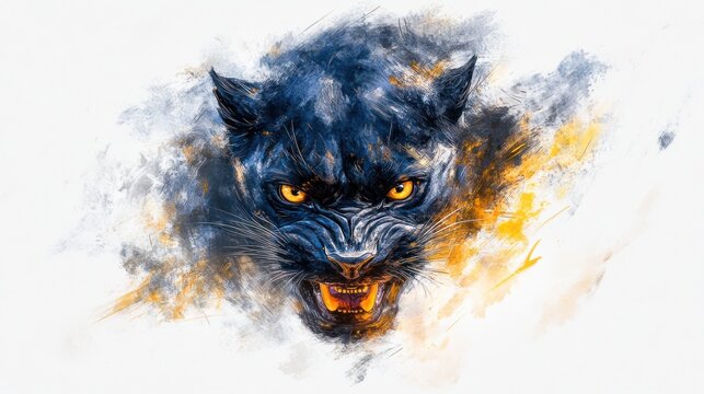Majestic Black Panther with Intense Eyes in Watercolor Style: Vibrant and Intriguing Power of the Wild