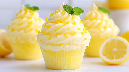Lemon Cupcakes on White Background