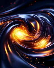 Liquid metal swirling with bright light, creating a vibrant abstract vortex