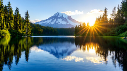 Obraz premium Majestic Sunrise over Mountain Lake