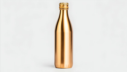 Metal bottle standing. Studio shot. Simple white background. Smooth texture