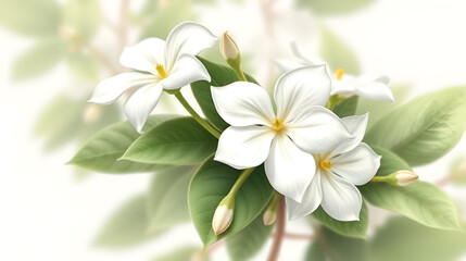 Obraz premium Detailed Botanical Illustration of White Jasmine Flowers the AI Image Generator,