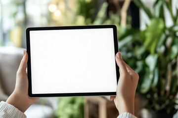 person using blank white screen digital tablet, mock up template design