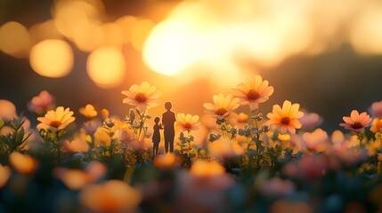 toy figurines between yellow flowers