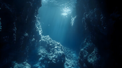 Obraz premium Deep ocean abyss scene captured with professional camera underwater wallpaper marine life serene environment aesthetic view