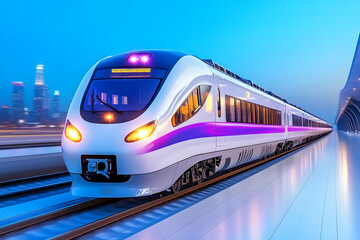 Naklejka premium Modern Train Arriving at City Station