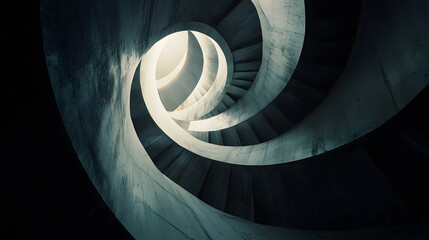 Obraz premium Spiral staircase ascending architecture background dynamic wallpaper concrete environment high-angle view golden ratio concept