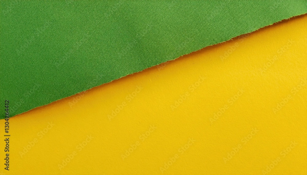 Poster torn edge of yellow paper over green background creating diagonal division, minimalist abstract design for modern background