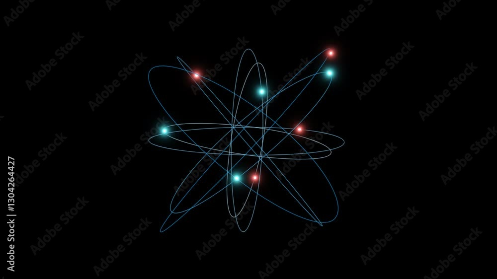 Poster atom animation futuristic glowing electron blue and red without proton and neutron