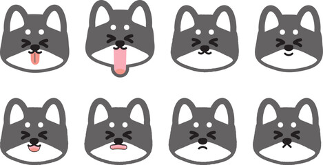 かわいい黒柴の楽しそうな表情イラストセット
