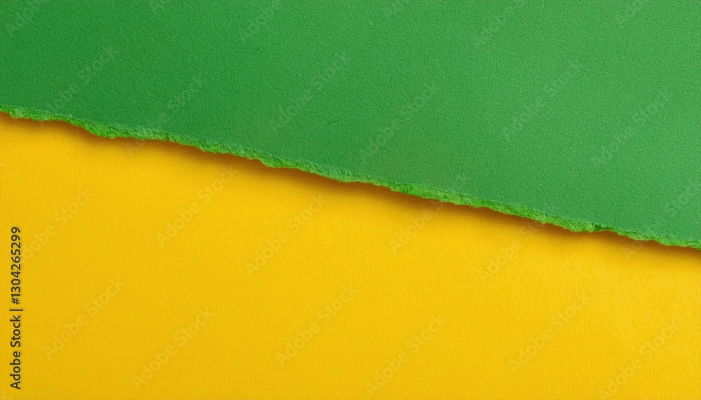 Aufkleber torn edge of yellow paper over green background creating diagonal division, minimalist abstract design for modern background