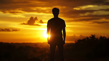 Fototapeta premium Silhouette of a person against a stunning sunset outdoor scenic landscape photography natural environment captivating viewpoint