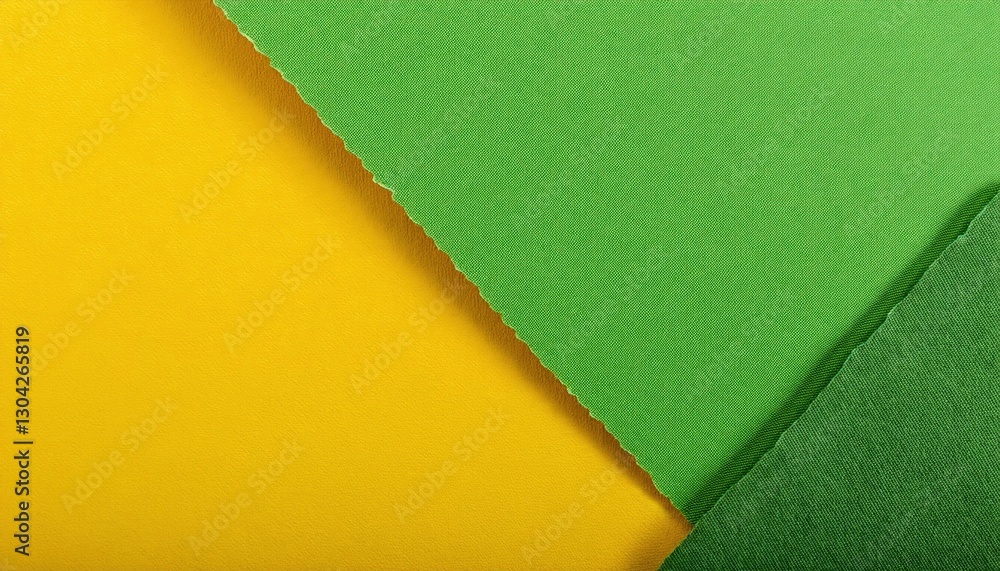 Poster torn edge of yellow paper over green background creating diagonal division, minimalist abstract design for modern background