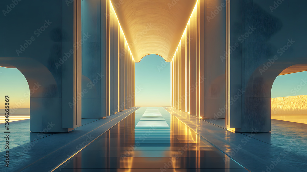 Poster symmetrical architecture design scene captured with beautiful background wallpaper at dawn tranquil 