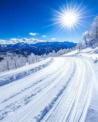Obraz premium Snowy Mountain Ski Trail Sunlight