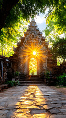 Fototapeta premium Sunbeams through ancient temple archway