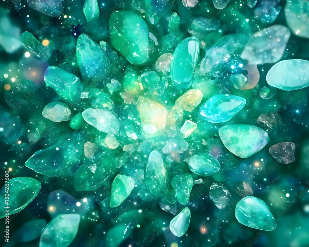 Poster teal gems exploding; cosmic display