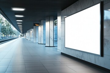White mockup advertising billboard in subway station and city roadside