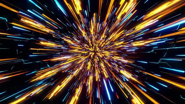 Dynamic video concept with a futuristic style, featuring a warp-speed effect. The camera angle is centered, creating a tunnel-like visual impact.