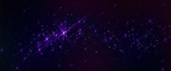 Fototapeta premium Dark night sky background with sparkling stars. Vector realistic illustration of black space with many shimmering and sparkling constellations, starlight in dark galaxy, astrology wallpaper, cosmos
