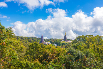 Pagoda of doi Inthanon national park at Chiangmai Thailand. Landscape view from trekking trail "Kew Mae Pan".