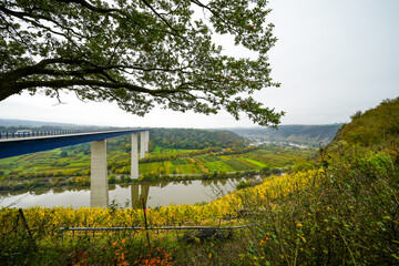 Fototapeta premium Moselle valley viewpoint near Winningen. View of the Moselle and the surrounding landscape 