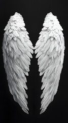 "Photorealistic White Archangel Wings on Black"