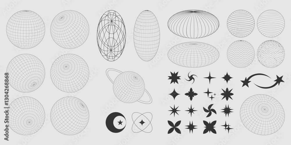 Poster y2k geometric design elements set isolated on background. vector realistic illustration of abstract 