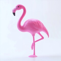 Fototapeta premium Whimsical Pink Flamingo Lawn Ornament in Garden with Modern Building Background
