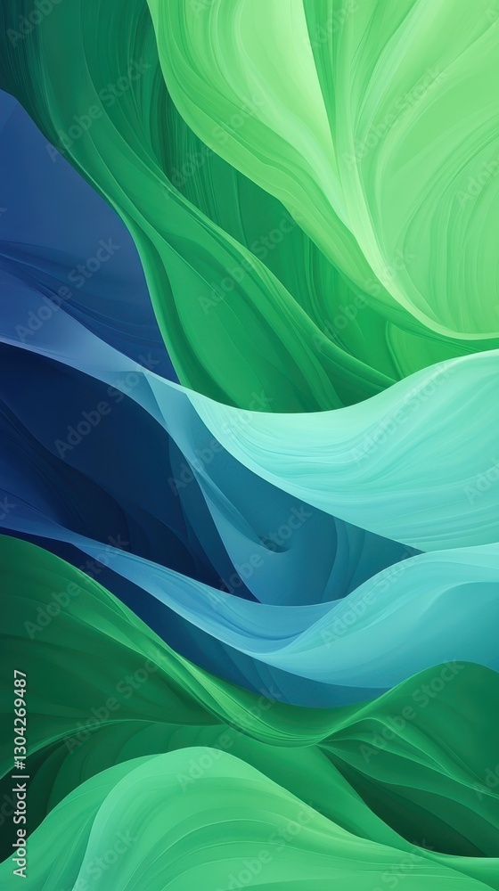 Poster emerald and azure waves blending seamlessly, generating contemporary graphic design backdrop with fl