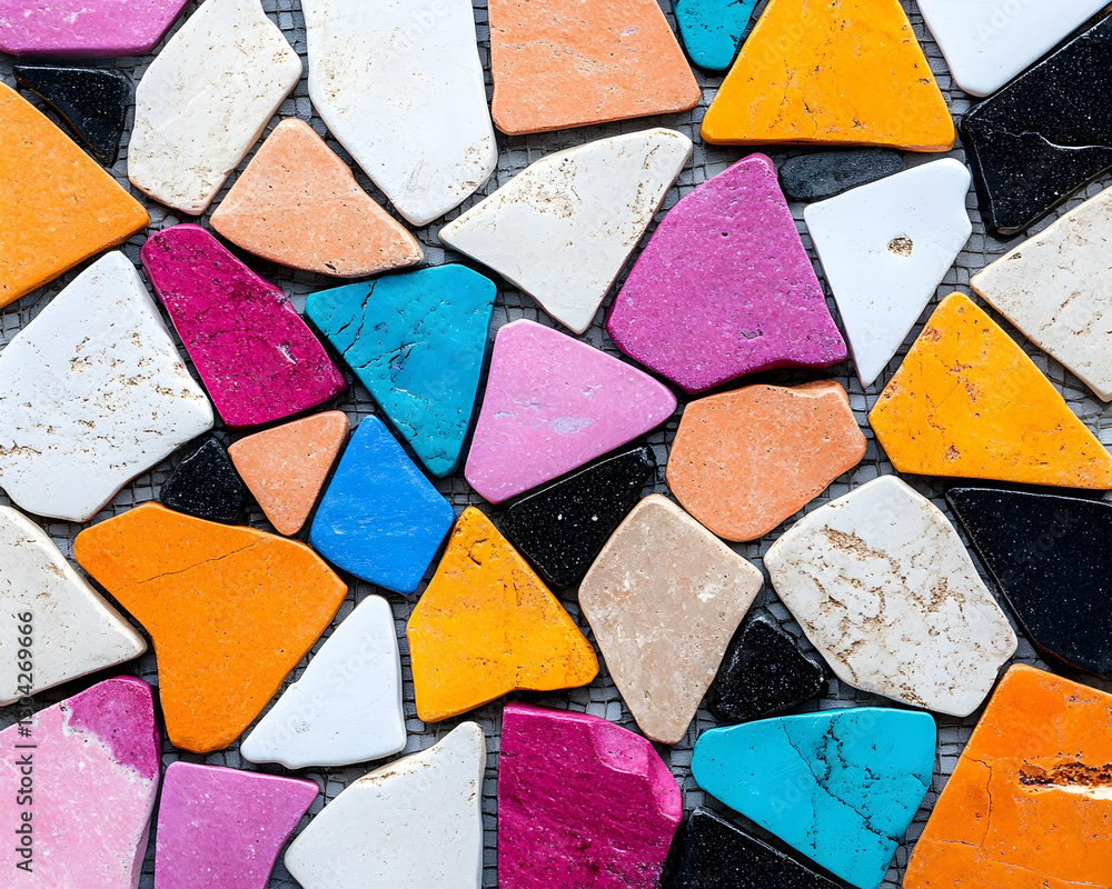 Aufkleber colored stone pieces arranged on surface creating abstract design pattern