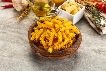Italian dry pasta Fussili for bowl