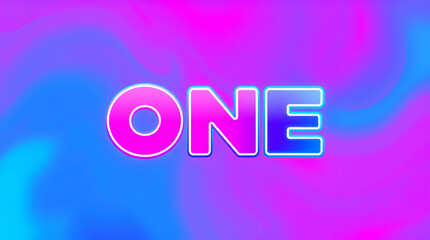 The word "ONE" in bold, outlined letters against a vibrant, swirling background of pink, blue, and purple hues.