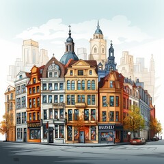 Fototapeta premium Modern Flat Design Artwork of Brussels Cityscape