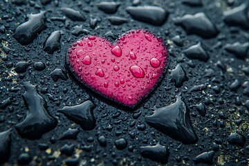 Pink Heart on Wet Dark Surface