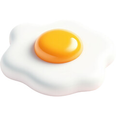 A 3D rendered image of a fried egg with a smooth, glossy finish, featuring a vibrant yellow yolk surrounded by a fluffy white egg white, evoking a simple and appetizing breakfast dish.