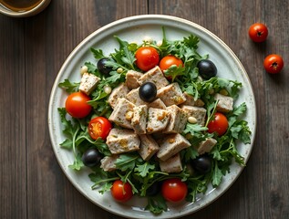 Healthy Salad, Featuring a Variety of Fresh Greens, Crisp Vegetables, and a Light, Flavorful Dressing, Perfectly Combined for a Nutritious, Refreshing, and Guilt-Free Meal