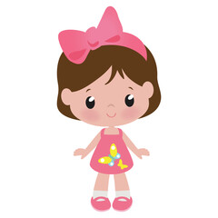 Cute little summer girl vector cartoon illustration