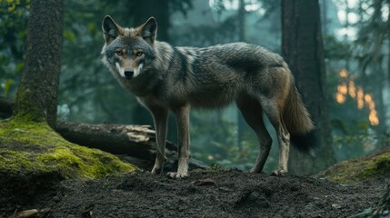 Fototapeta premium Majestic Gray Wolf in the Mystical Forest