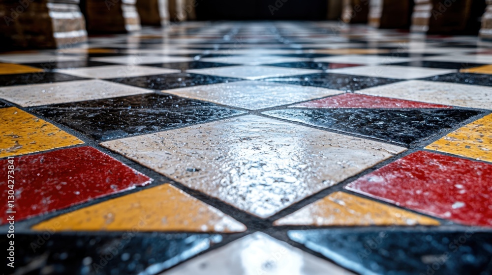 Aufkleber a floor with a checkered pattern and a white tile in the middle