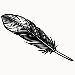 Obraz premium Feather Black Silhouette Hand-Drawn Sketch with Feathers pen black icon silhouette Logo goose lightweight feather contour Vector illustration