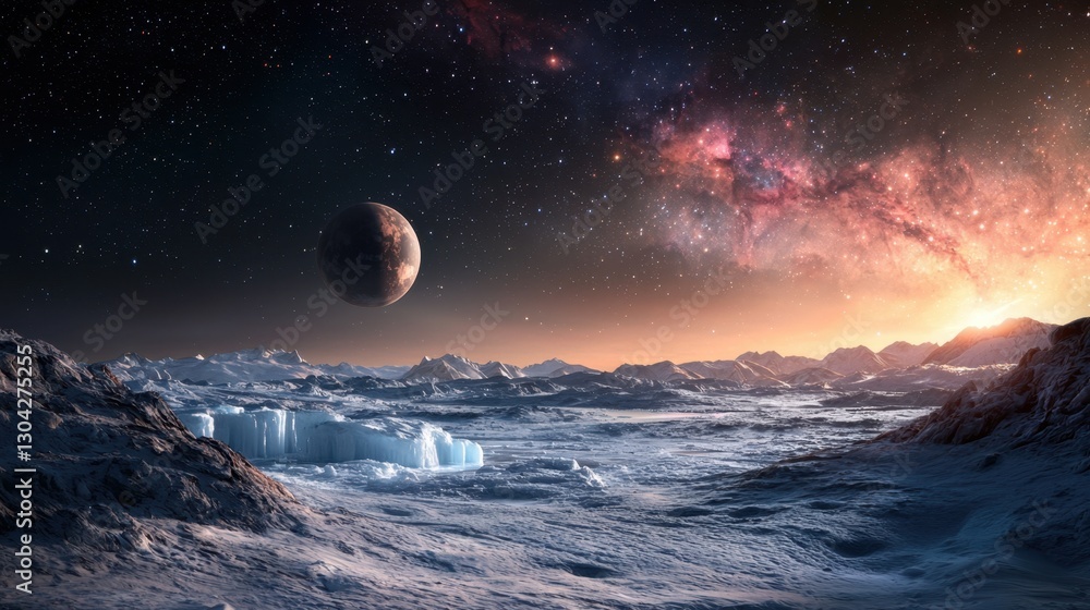 Poster a desolate landscape with a large planet in the background
