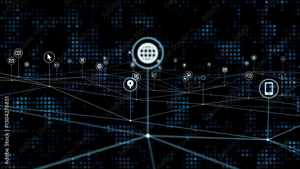 Poster communication network concept in cyberspace. abstract background.