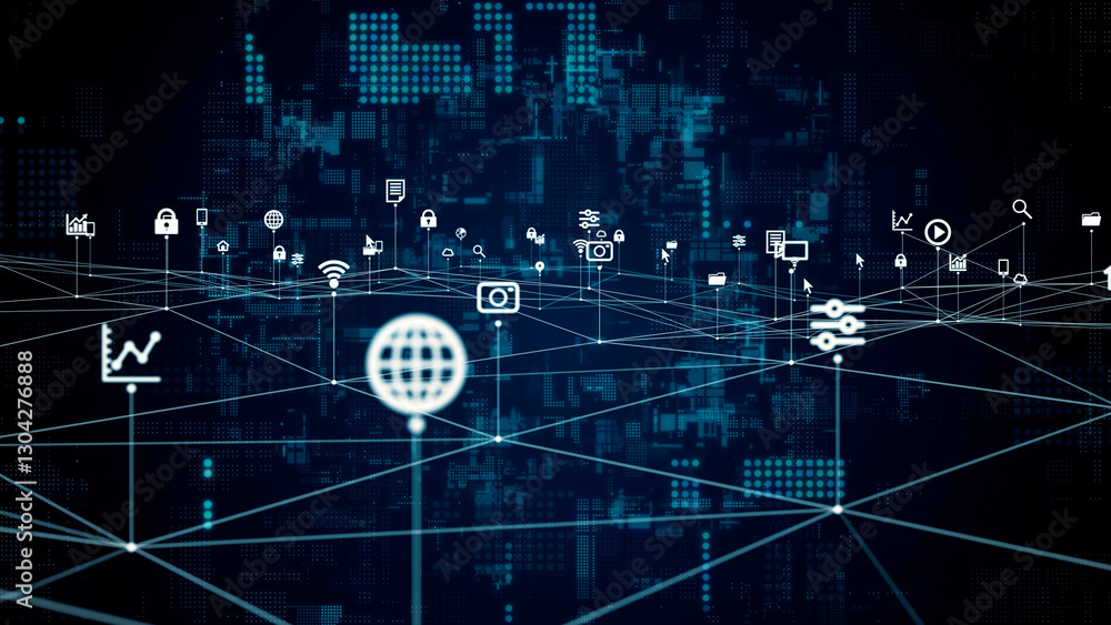 Aufkleber communication network concept in cyberspace. abstract background.